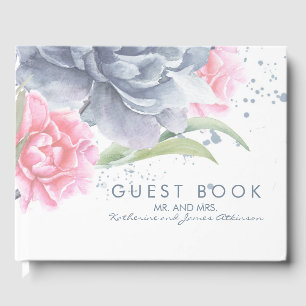 Livre D'or Mariage d'aquarelles bleu et rose