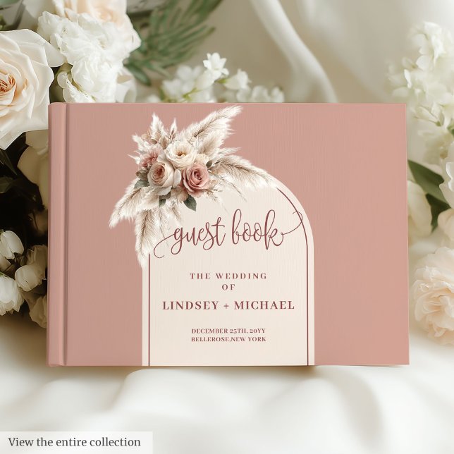Livre D'or Mariage d'arc en laiton rose pâle moderne Dusty Pa (Modern Dusty Pink Pampas Grass Boho Wedding Book)