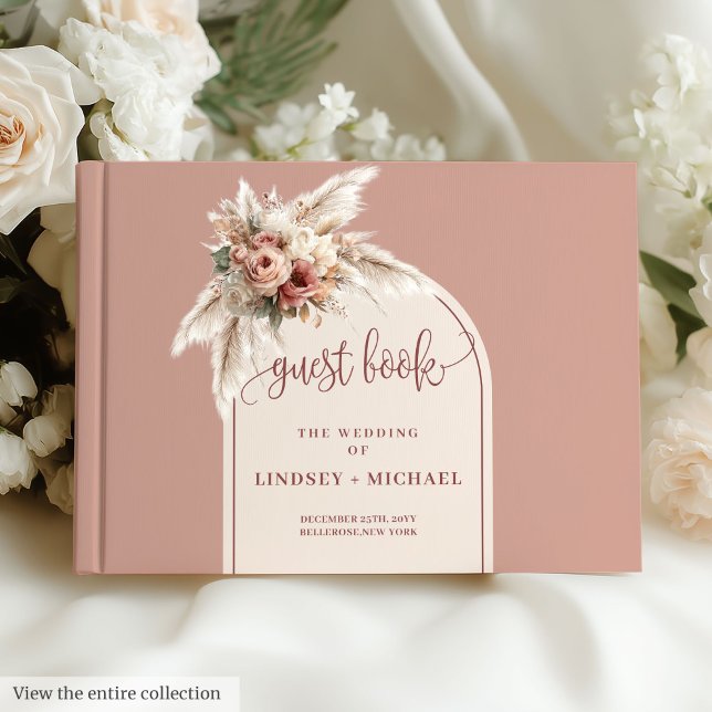 Livre D'or Mariage d'arc Rose Dusty Pampas Rose (Traditional Dusty Pink Pampas Roses Arch Wedding Guest Book )