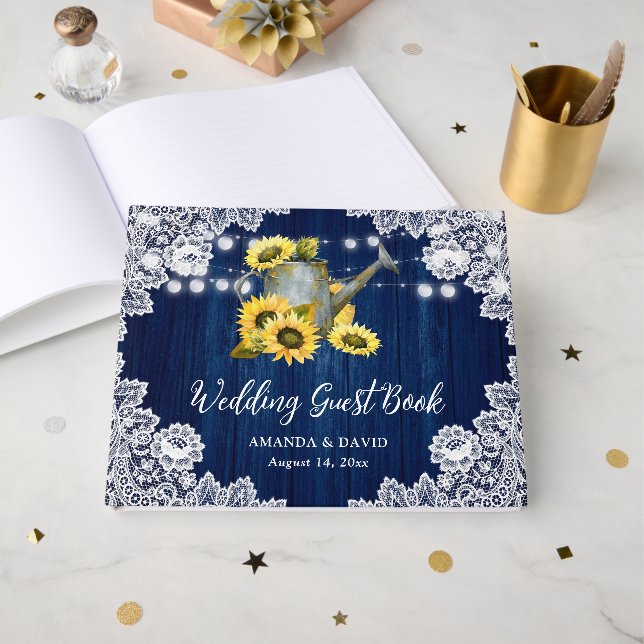 Livre D'or Mariage d'arrosage de tournesol de la Marine (Recto ouvert)