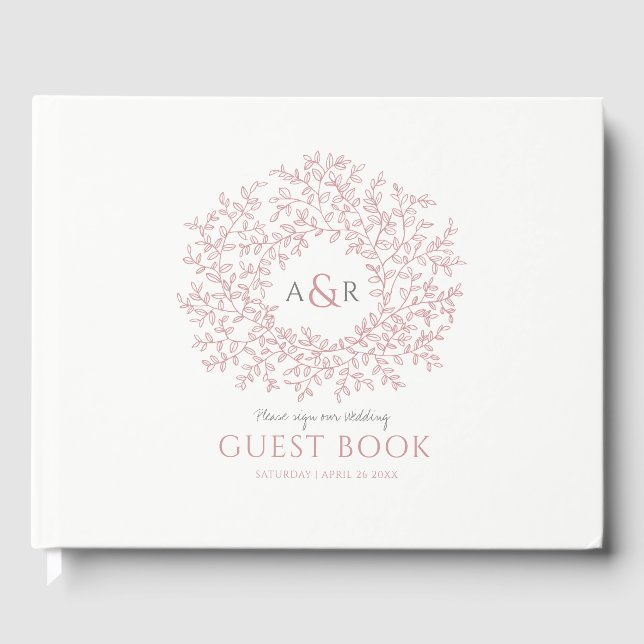 Livre D'or Mariage d'art en monogramme rose et blanc (Recto)