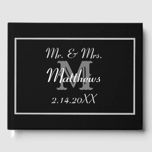 Livre D'or Mariage Date Monogramme Noir Mariée Marié