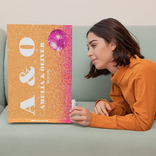 Livre D'or Mariage De Boules De Disco Rose Chaud Et Orange Ré (Front and Spine)