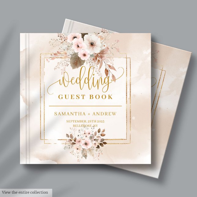 Livre D'or Mariage de bouquet en poudre rose et en or (Powder Pink Sage and Gold Fall Bouquet Wedding Guest Book)