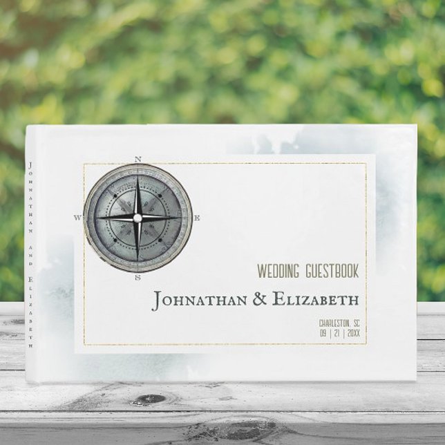 Livre D'or Mariage de boussole marine vintage (Vintage Nautical Compass Wedding Guest Book)
