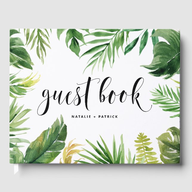 Livre D'or Mariage de cadre Feuilles tropicaux Aquarelle (Recto)