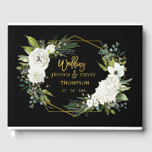 Mariage de cadre moderne blanc floral noir or