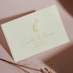 Livre D'or Mariage de calligraphie monogramme or/menthe