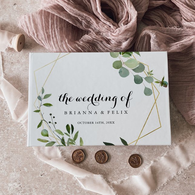 Livre D'or Mariage de calligraphie verte géométrique or (Créateur téléchargé)