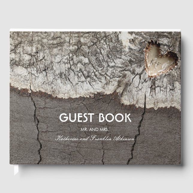 Livre D'or Mariage de coeur en bois sculpté d'arbre rustique (Recto)