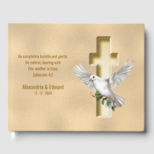 Livre D'or Mariage de de Foil Dove Cross Gold