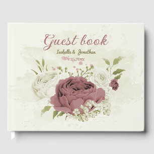 Livre D'or mariage de fleurs blanches rose et poussiéreuses