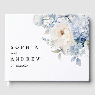 Livre D'or Mariage de fleurs bleues et blanches