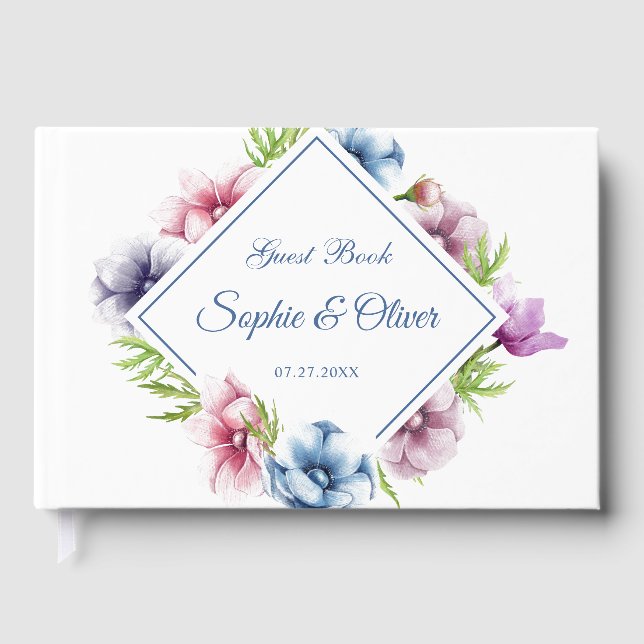 Livre D'or Mariage de fleurs d'anémone aquarelle (Recto)