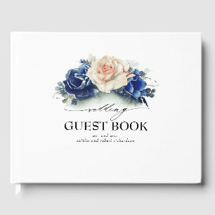 Livre D'or Mariage de fleurs d'aquarelle bleu marine et orang