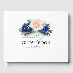 Livre D'or Mariage de fleurs d'aquarelle bleu marine et pêche