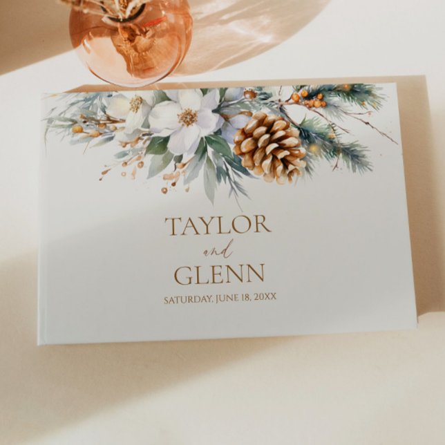 Livre D'or Mariage de fleurs florales de pins d'hiver (Créateur téléchargé)
