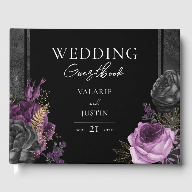 Livre D'or Mariage de fleurs gothiques violet (Recto)
