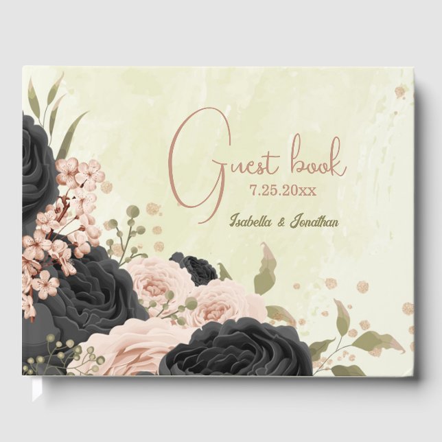 Livre D'or mariage de fleurs roses noires (Recto)