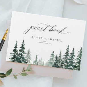 Livre D'or Mariage de forêt de pin rustique vert de montagne