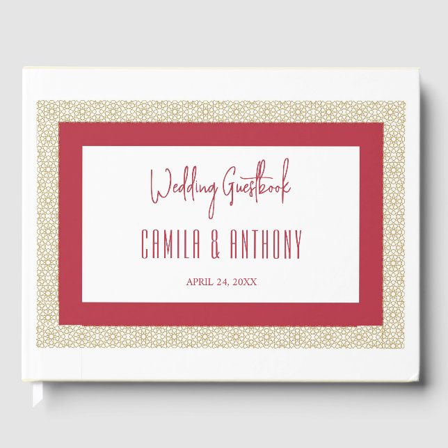 Livre D'or Mariage de frontière géométrique islamique rouge (Recto)