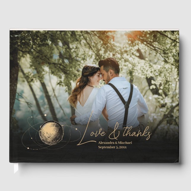 Livre D'or Mariage de galaxie céleste d'or noir mystique (Recto)