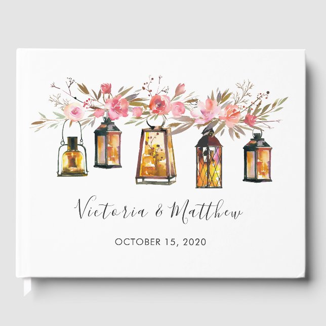 Livre D'or Mariage de lanterne à aquarelle rustique (Recto)
