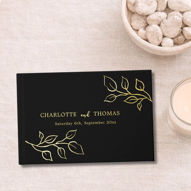 Livre D'or Mariage de luxe botanique à l'or noir  (Créateur téléchargé)