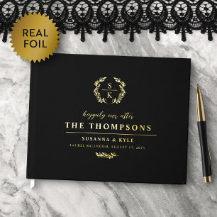 Livre D'or Mariage de monogramme de couronne Black Gold Laure