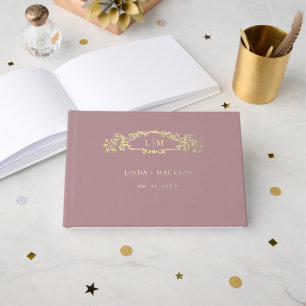 Livre D'or Mariage de monogramme de la crête botanique Dusty