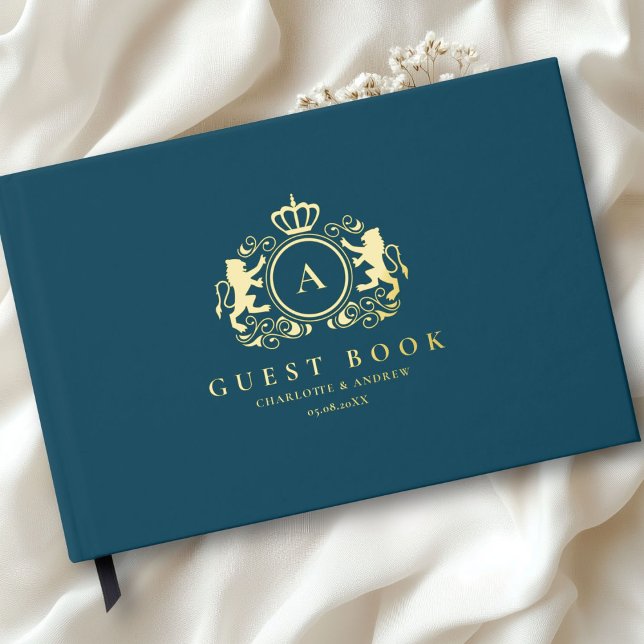 Livre D'or Mariage de monogramme de logo spécifique au client (Customer specific Logo Monogram Foil Wedding Guest Book with your name and date.)