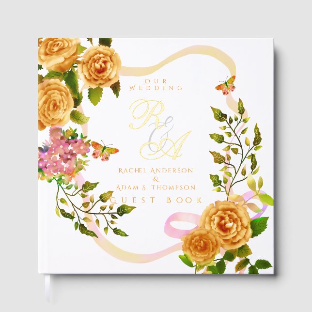 Livre D'or Mariage de monogramme de ruban Rose d'or (Recto)