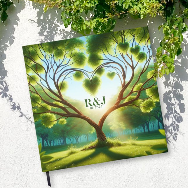 Livre D'or Mariage de monogramme romantique en couple d'arbre (Romantic Tree Couple Monogram Wedding Guest Book)