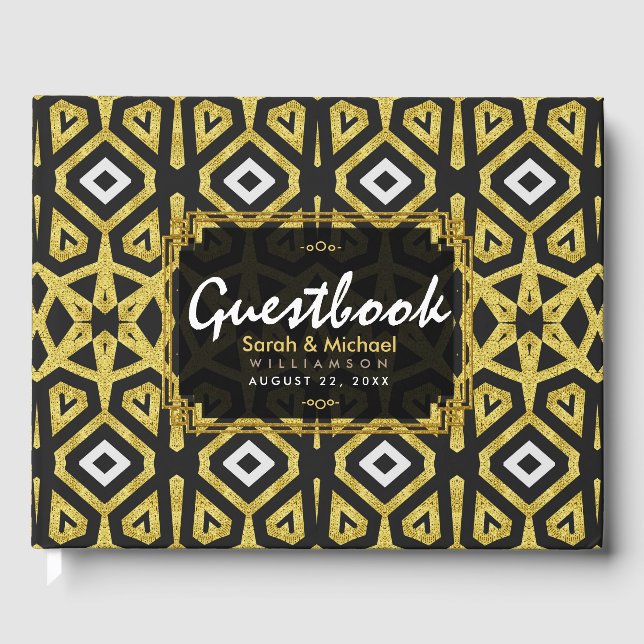 Livre D'or Mariage de Motif de géométrie noire Glam Gold (Recto)