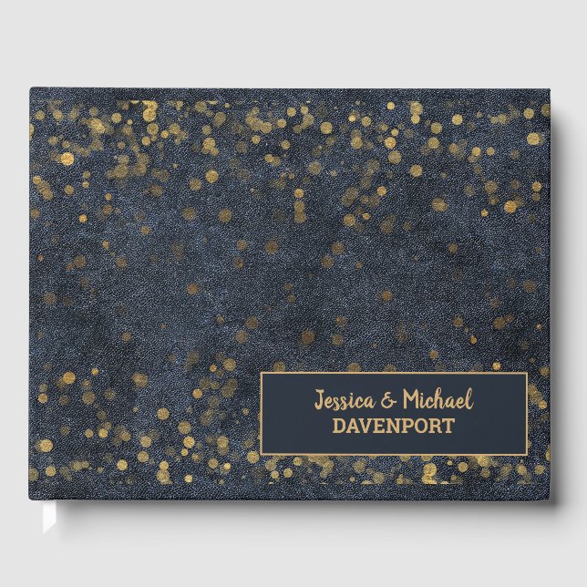 Livre D'or Mariage de Navy Blue Gold Bokeh (Recto)