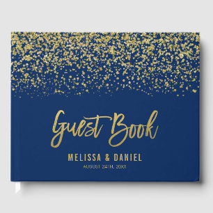 Livre D'or Mariage de Parties scintillant Blue Gold Faux de l