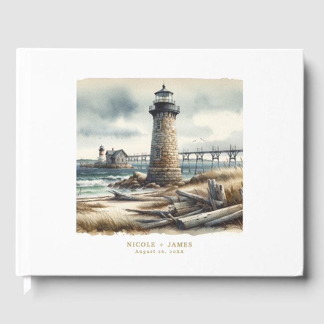 Livre D'or Mariage de plage rustique au phare côtier (Recto)