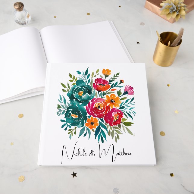 Livre D'or Mariage de romance aquarelle (Recto ouvert)