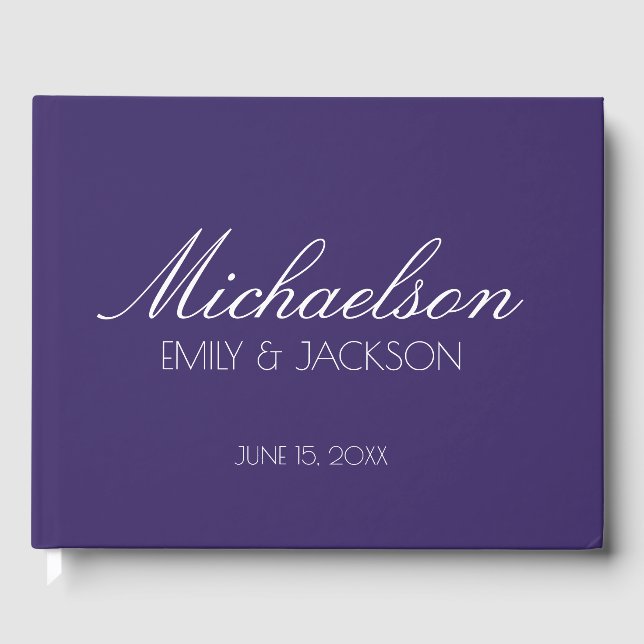Livre D'or Mariage de script blanc chic moderne violet (Recto)