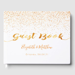 Livre D'or Mariage de script de confetti en or blanc