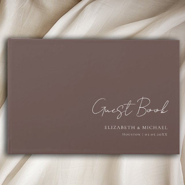 Livre D'or Mariage de script d'écriture manuscrite Brown mini (Minimal, Brown - White Handwriting Script Wedding Guest Book with your name and date.)