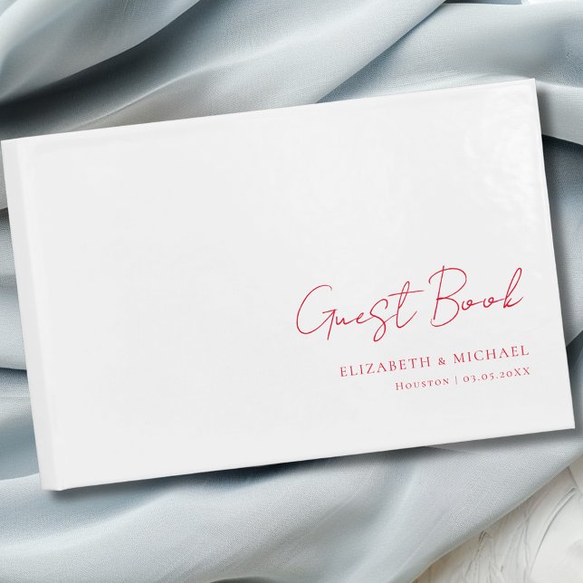 Livre D'or Mariage de script d'écriture manuscrite minimale e (Minimal, White Handwriting Script Wedding Guest Book with your name and date.)