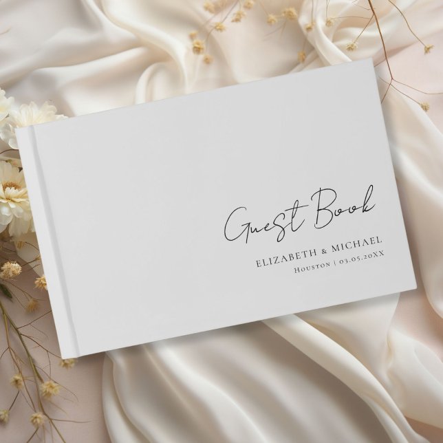 Livre D'or Mariage de script d'écriture manuscrite minimalist (Minimal, Gray Handwriting Script Wedding Guest Book with your name and date.)