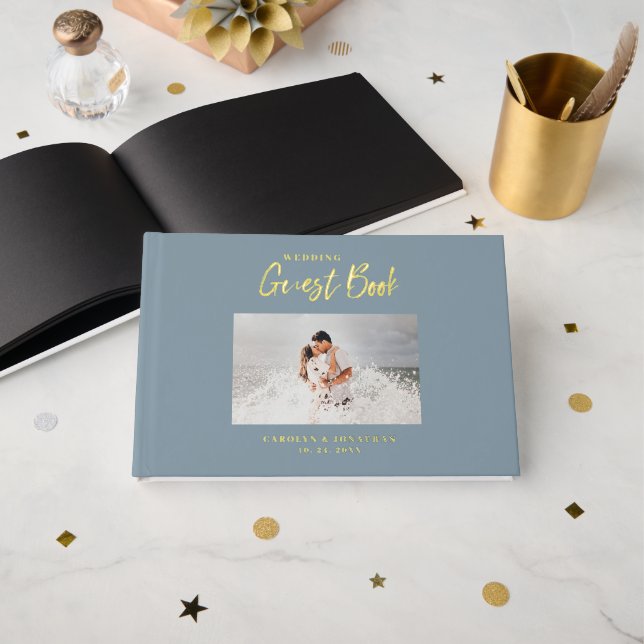 Livre D'or Mariage de script photo Mariage bleu marine (Recto ouvert)