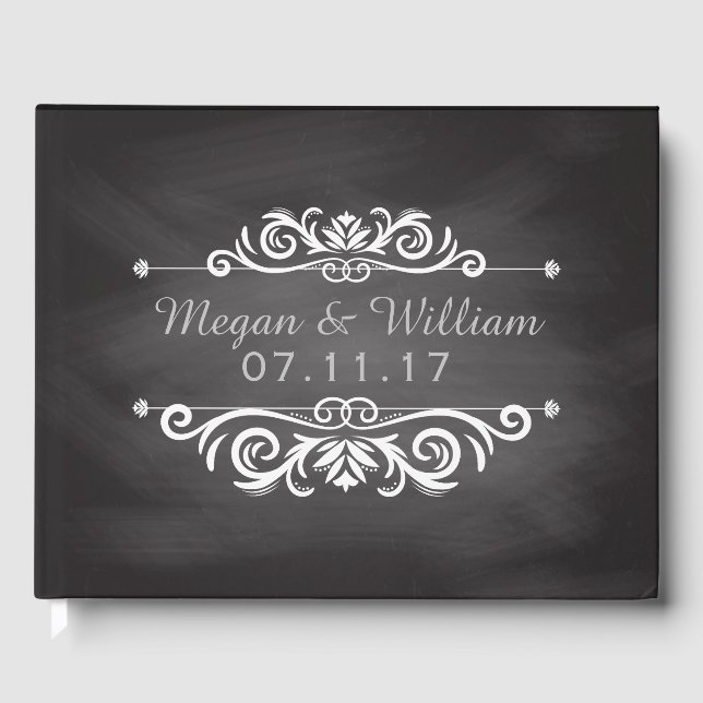 Livre D'or Mariage de tableau noir | Monogramme Mariage simpl (Recto)