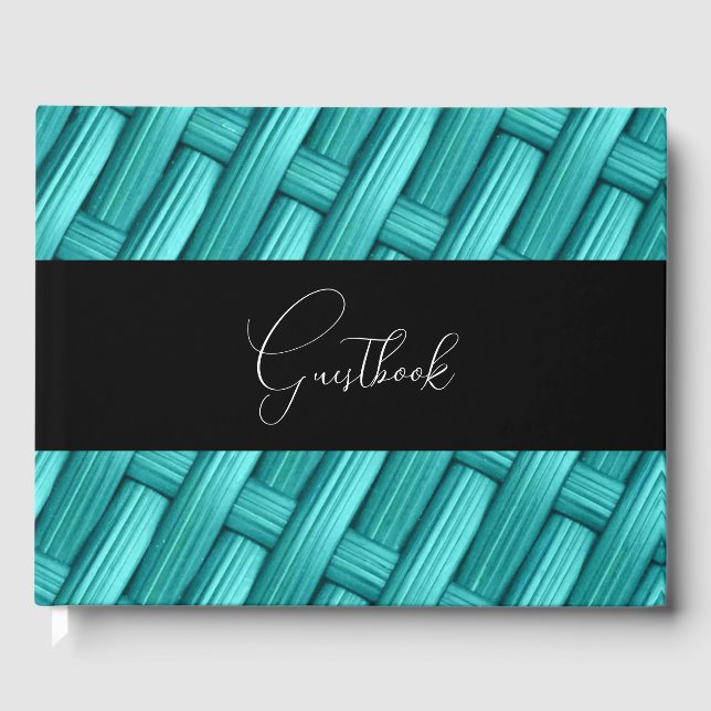 Livre D'or Mariage de texture turquoise Retro tissé Panier (Recto)