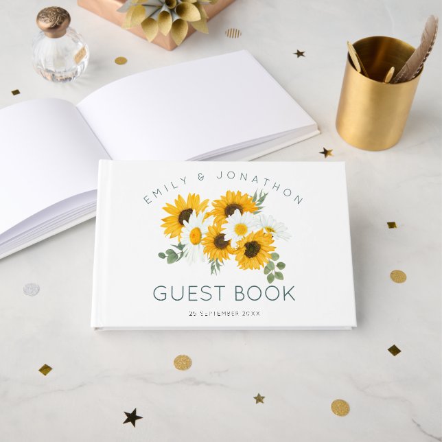 Livre D'or Mariage de tournesols Fleur sauvage rustique (Recto ouvert)