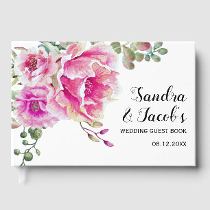 Livre D'or Mariage de typographie et fleurs d'aquarelle rose