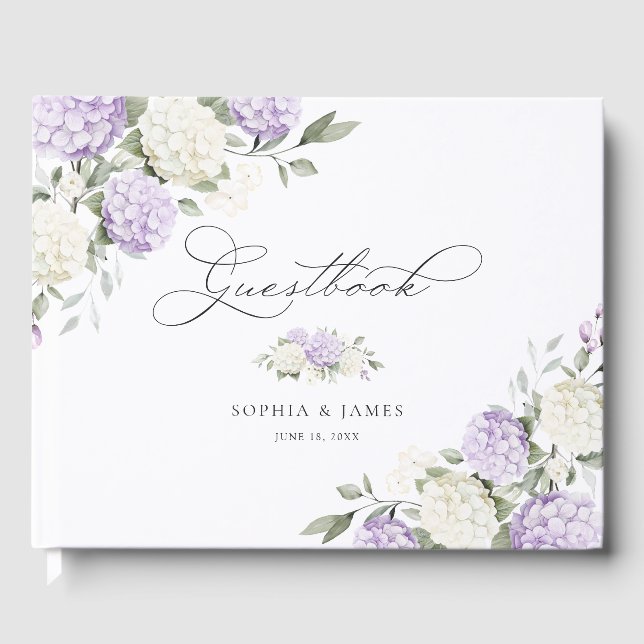 Livre D'or Mariage de verdure d'hydrangea violet floral (Recto)