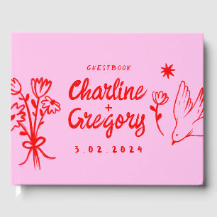Livre D'or Mariage d'écriture manuscrite rouge rétro